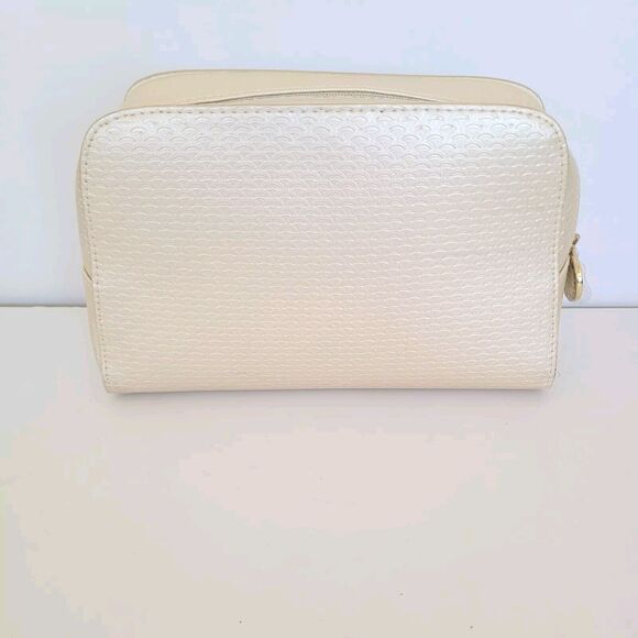 Bulgari Parfums Cosmetic Toiletry Case Champagne Beige Pouch Medium Bag Logo Zip - Picture 2 of 11